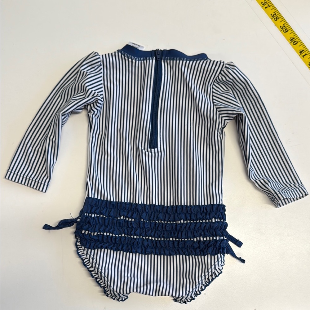 Ruffle Butts Navy and White Striped Bodysuit - Picture 3 of 4